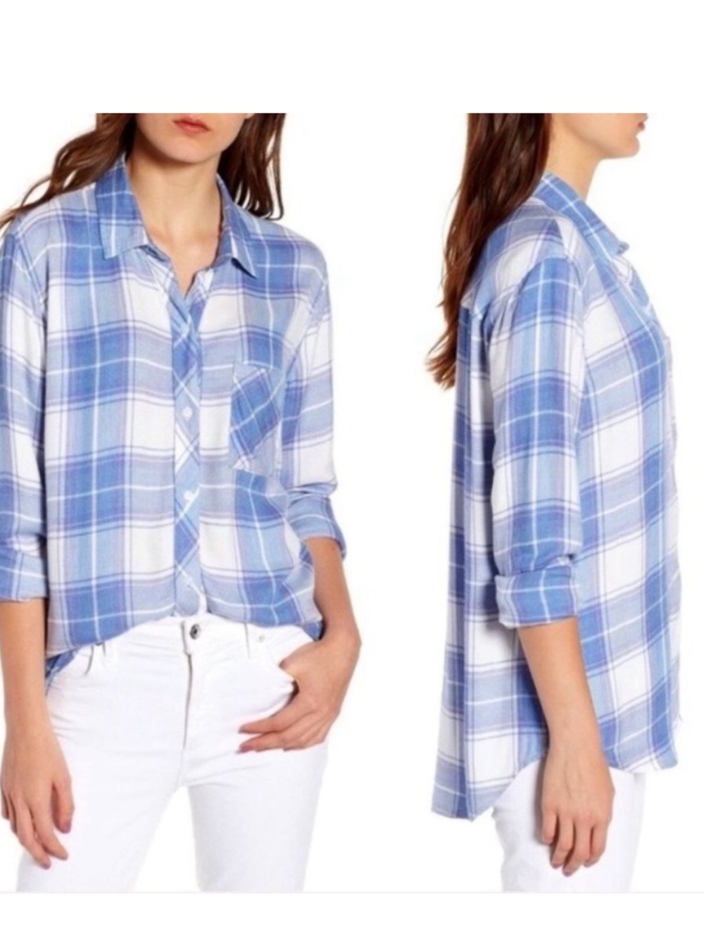Rails Hunter Plaid Shirt White Blue Taffy Small